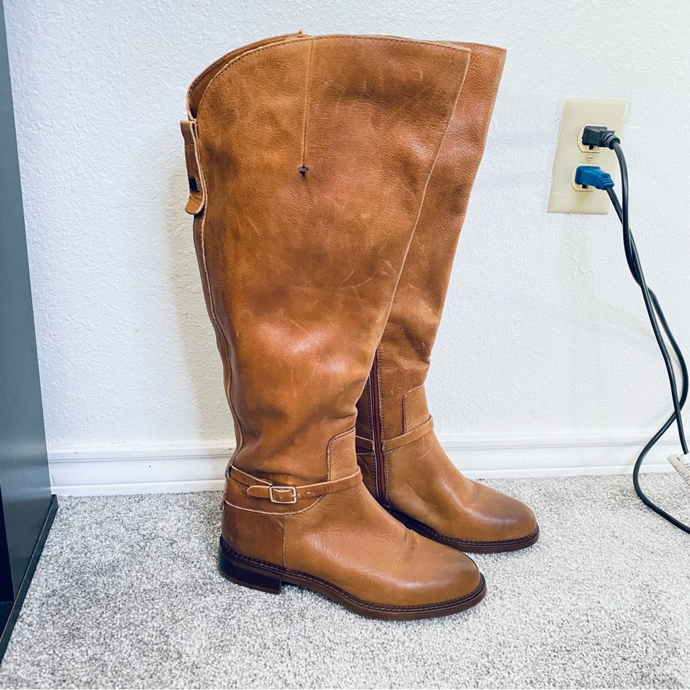 Franco Sarto Haylie Brown Leather Boho Fall Riding Boots Wide Calf 5M